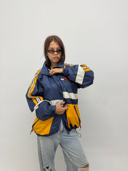 Unisex Vintage Blue and Yellow Oversized TH Windbreaker Jacket