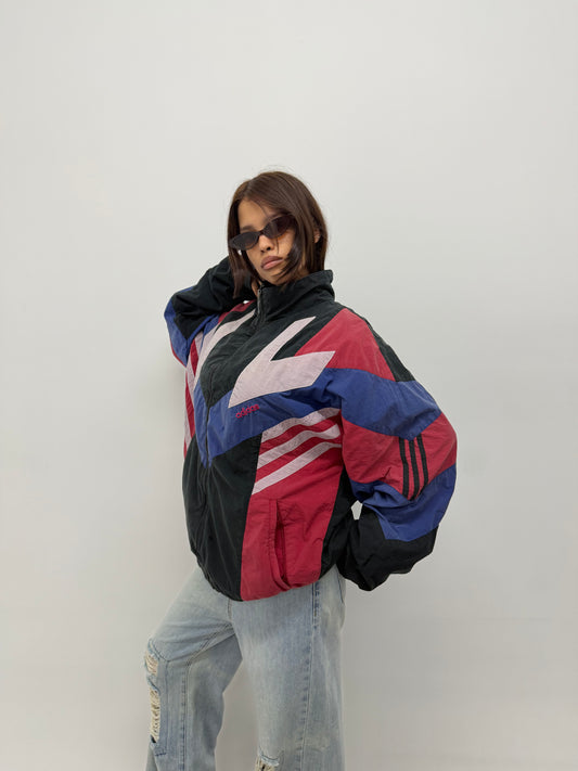 Unisex Vintage Maroon and Black Colorblock Windbreaker Jacket