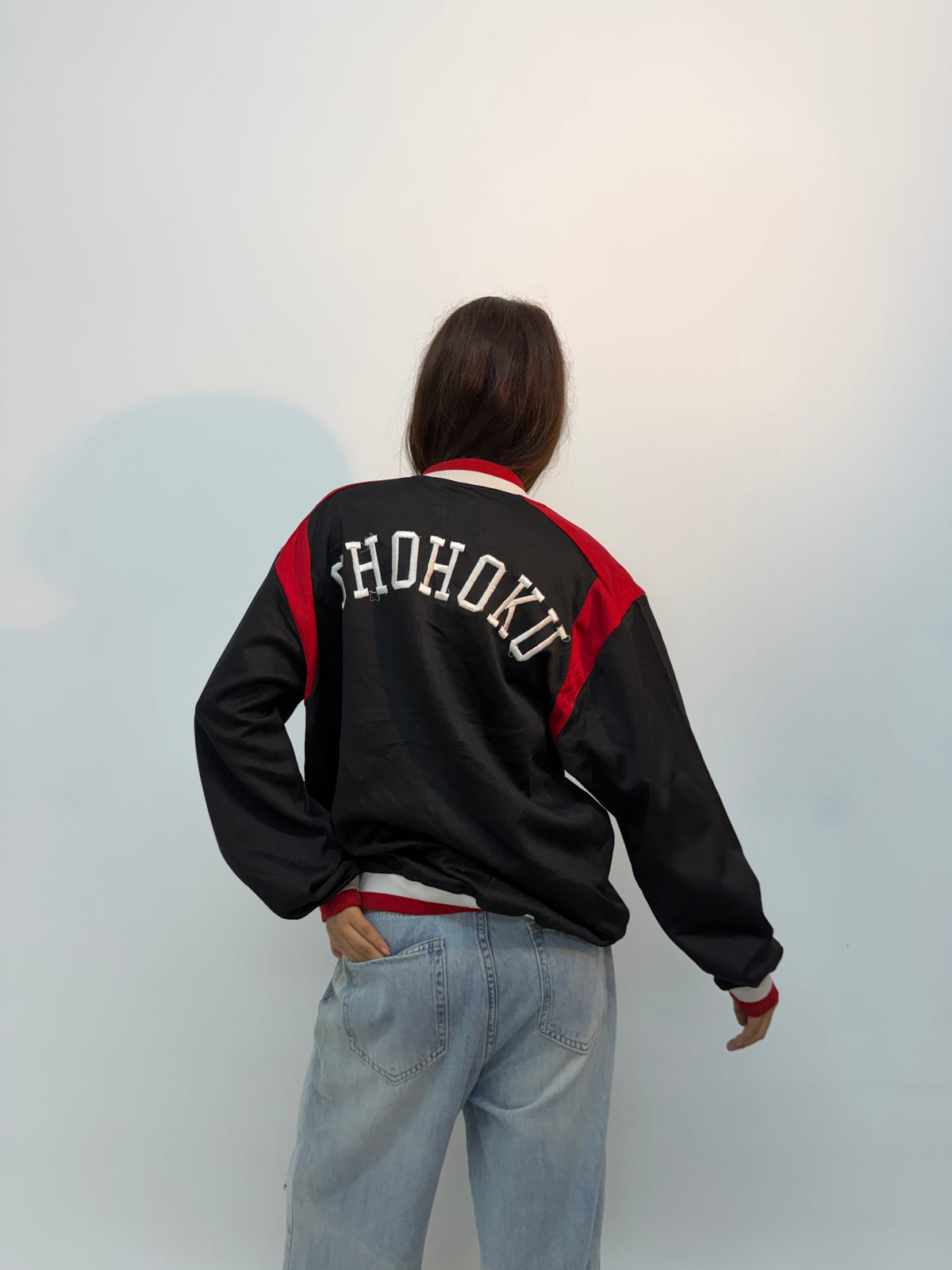 Vintage Unisex Black & Red Racing Varsity Bomber Jacket