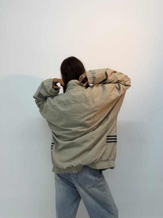 Vintage Unisex Beige Oversized Letterman Bomber Jacket
