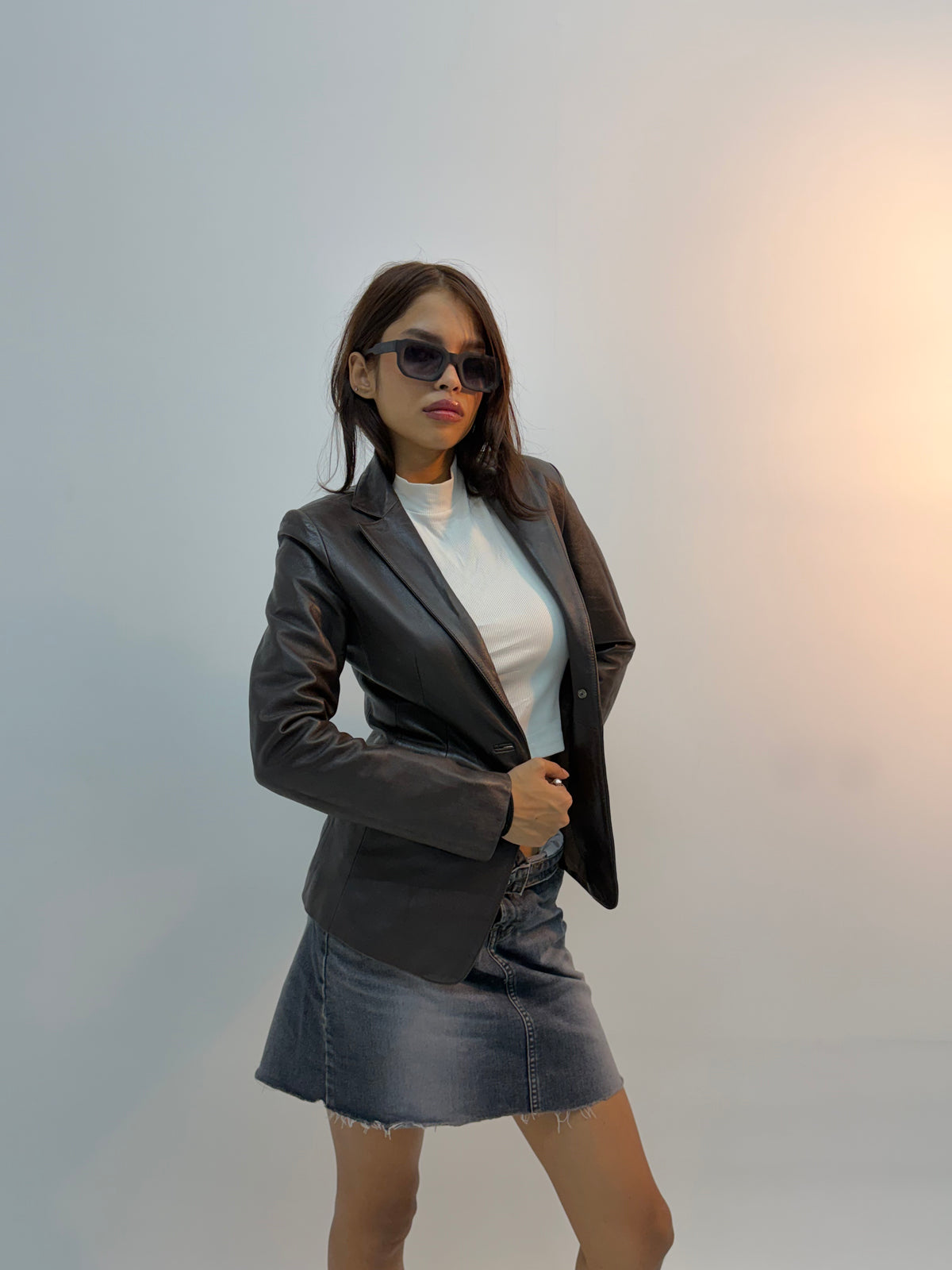 Retro Black Cropped Utility Leather Jacket