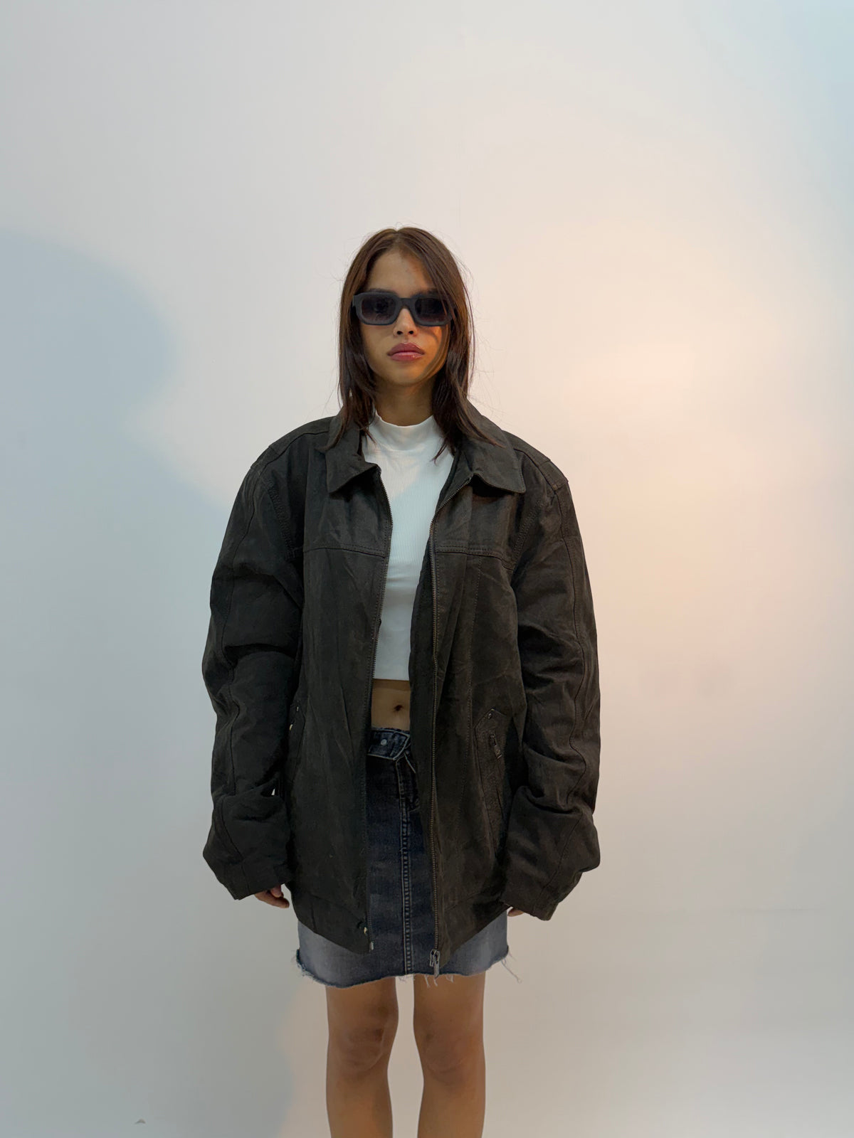 Vintage Black Urban Utility Leather Bomber Jacket