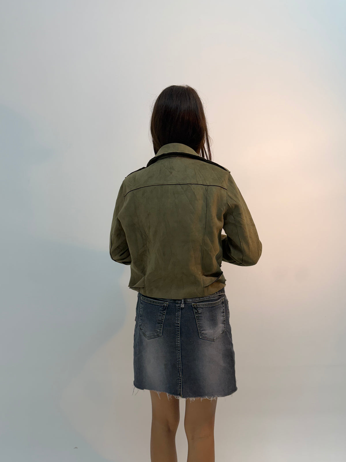 Women’s Vintage Olive Green Fitted Moto Biker Leather Jacket
