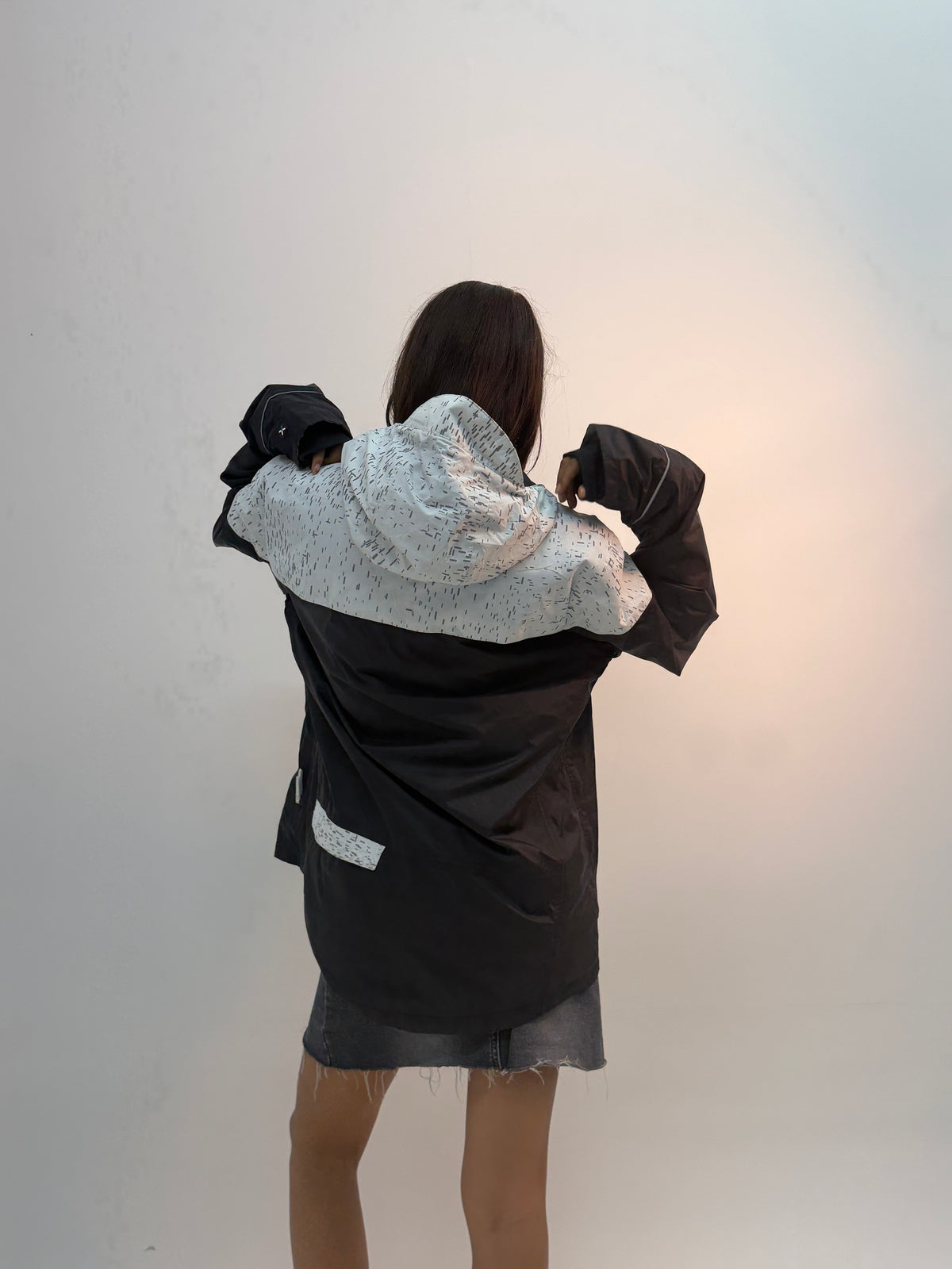 Vintage Black & White Contrast Panel Unisex Windbreaker Bomber Jacket