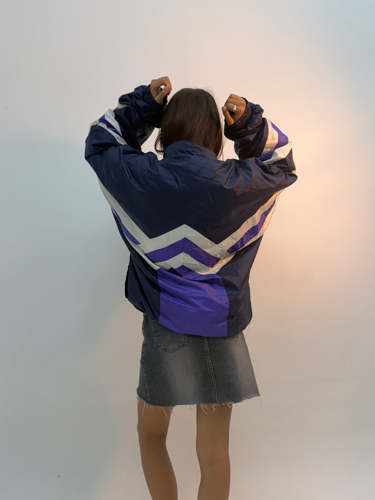 Vintage Navy Chevron Stripe Unisex Windbreaker Bomber Jacket