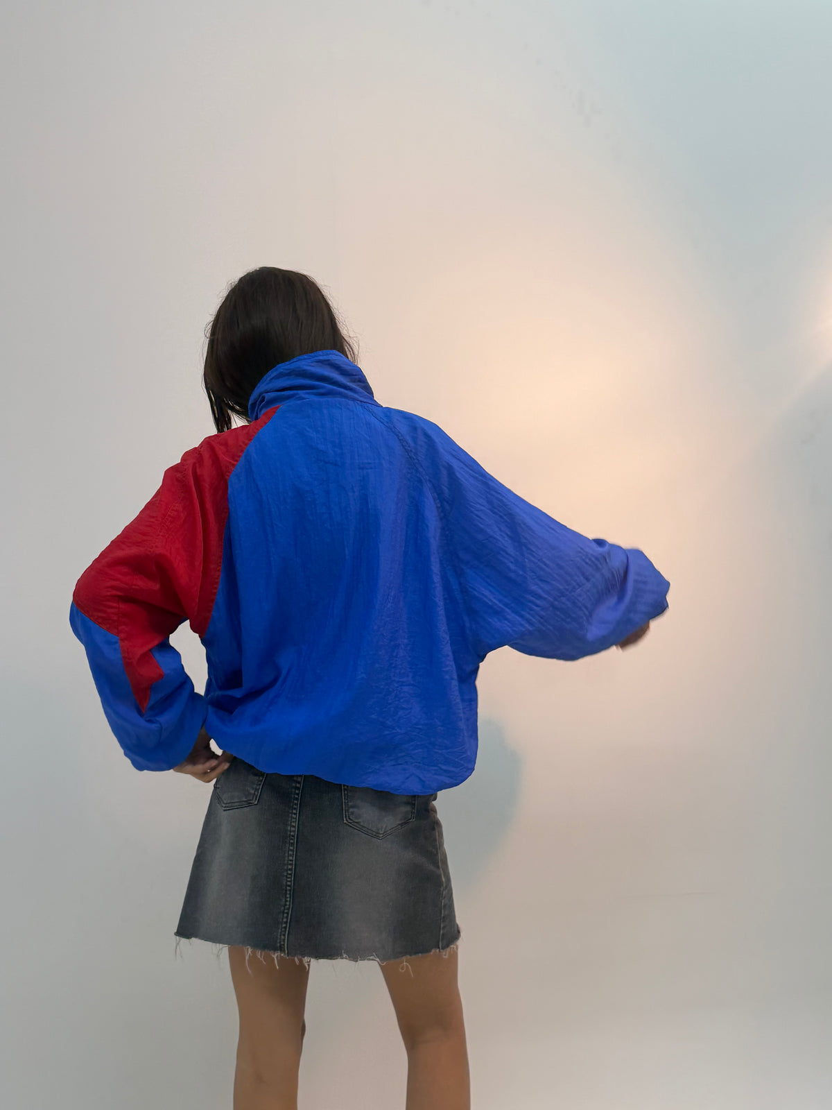 Vintage Royal Blue & Red Colorblock Retro Unisex Windbreaker Bomber Jacket