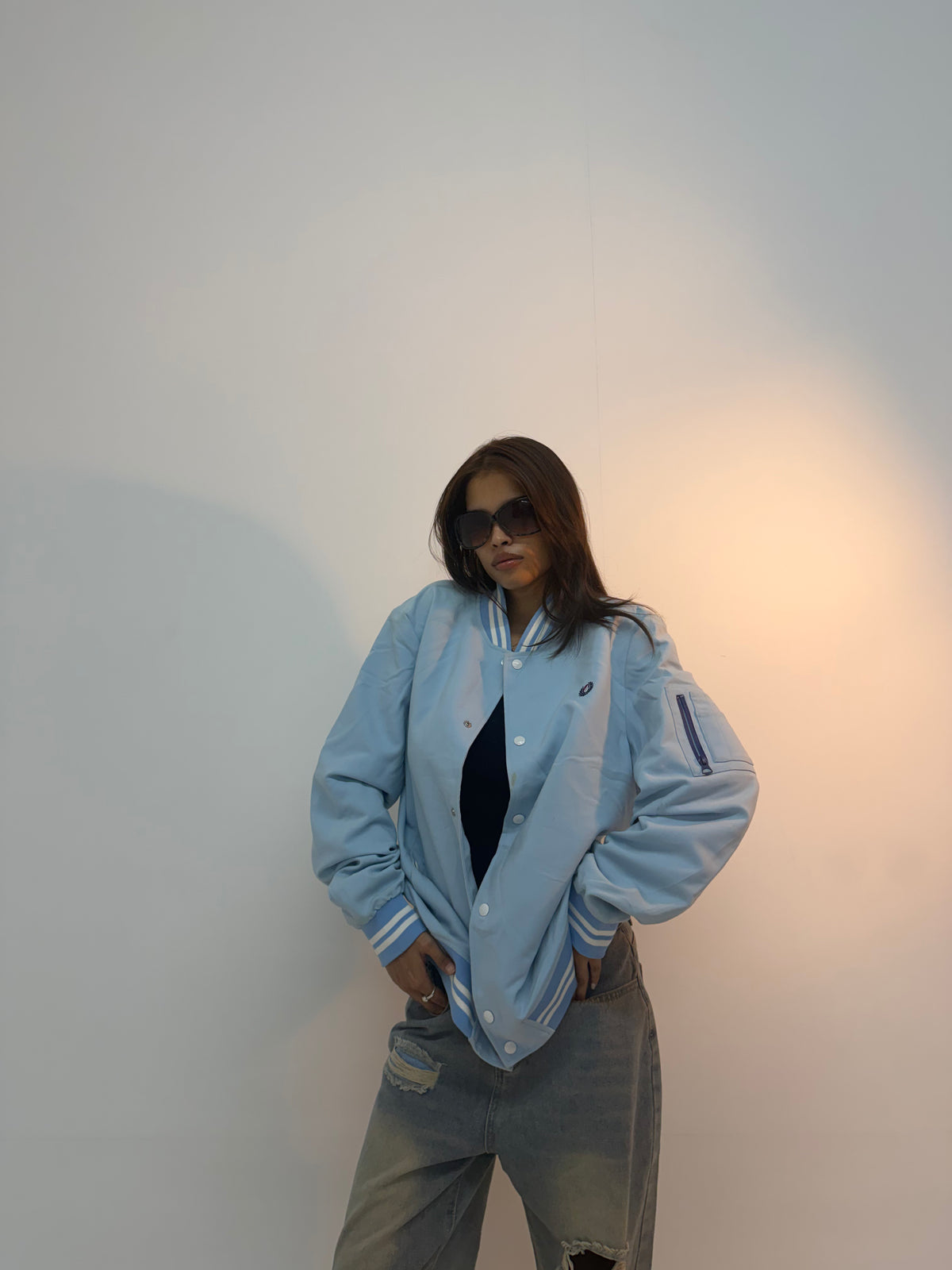 Vintage Ice Blue Varsity Unisex Bomber Jacket
