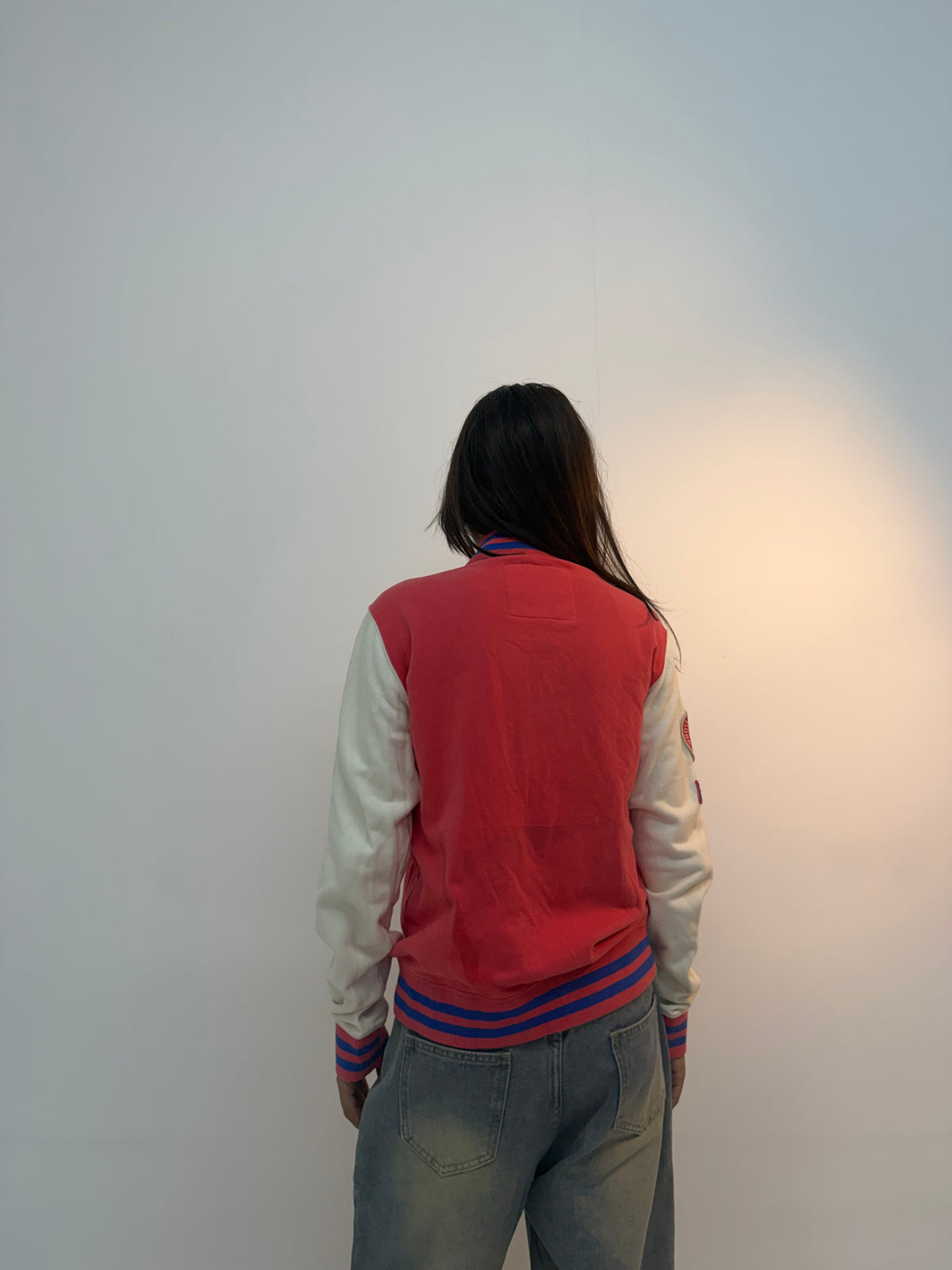 Vintage Red & White Varsity Letterman Unisex Bomber Jacket