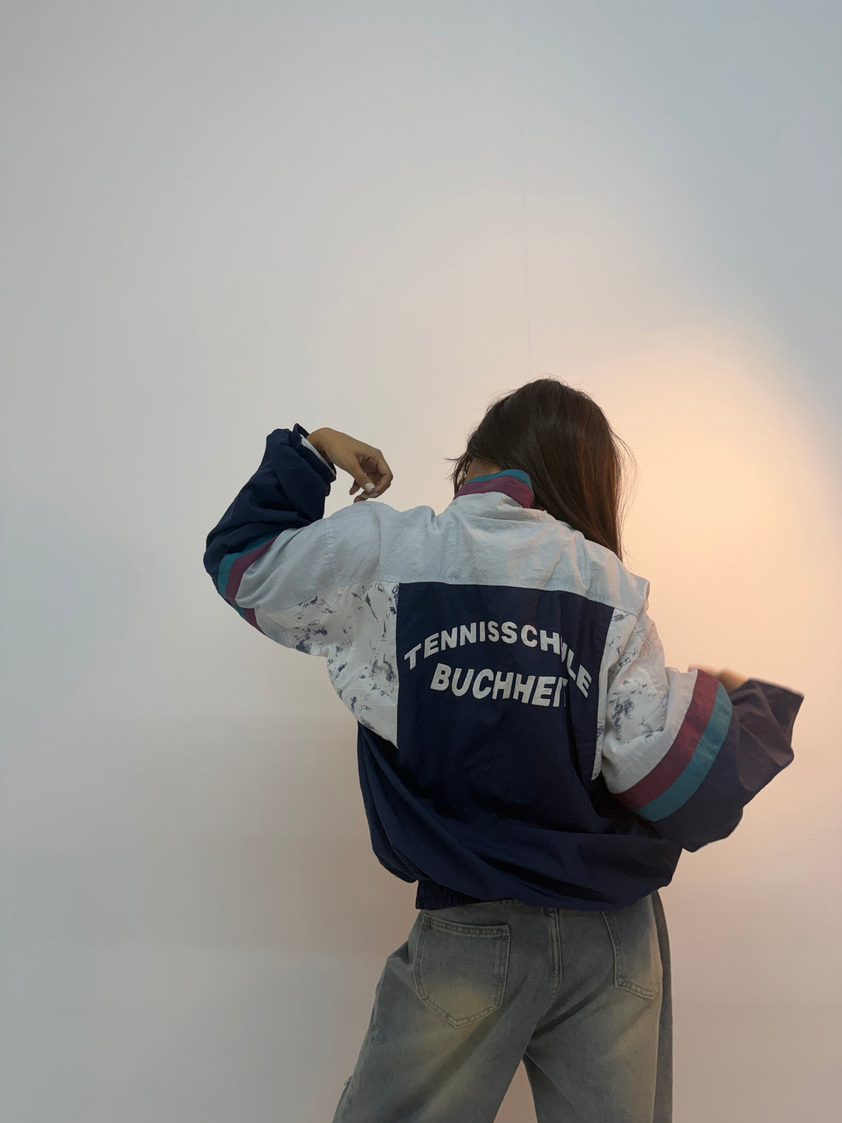 Vintage Navy & Teal Racing Stripe Unisex Windbreaker Bomber Jacket
