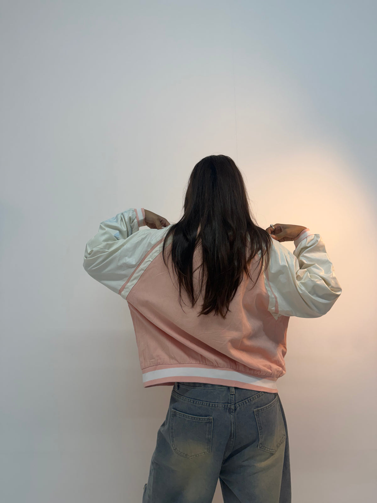 Vintage Navy Blue & Pink Retro Track Unisex Windbreaker Bomber Jacket