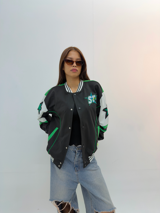 Vintage Green Contrast Graphic Unisex Varsity Jackets