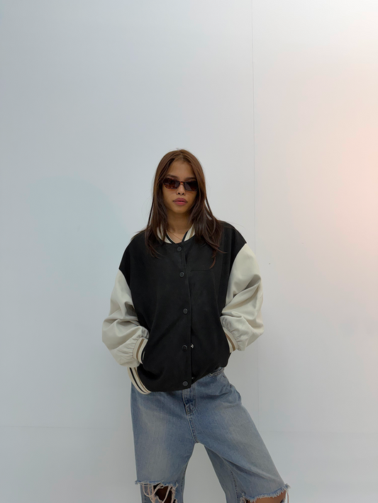 Vintage Black & White Unisex Varsity Jacket