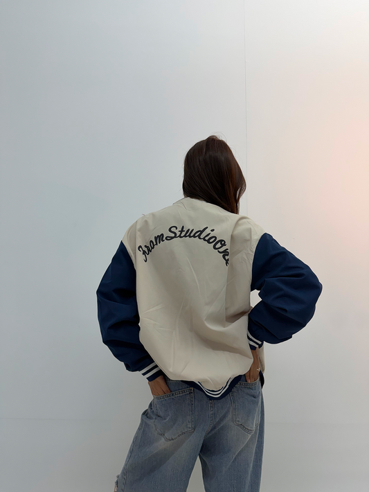 Vintage Cream & Navy Unisex Varsity Jacket