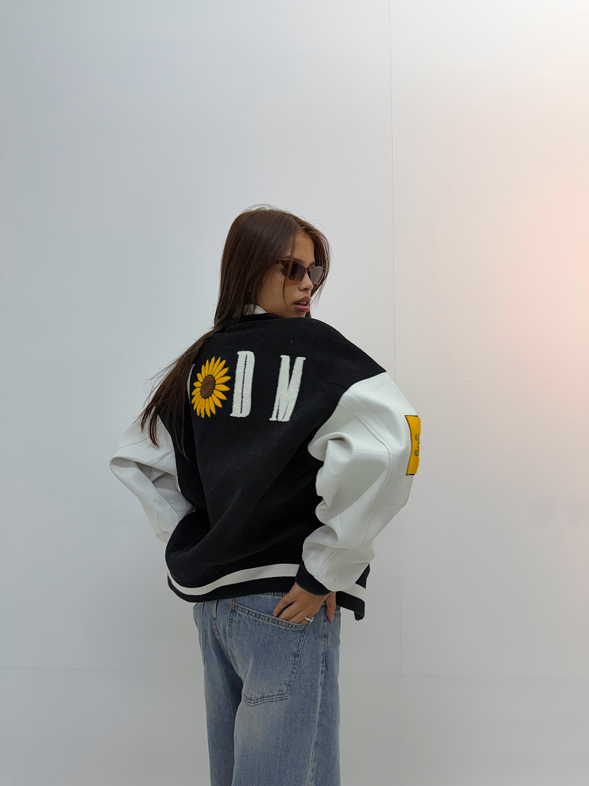 Vintage Black & White Graphic Unisex Varsity Jacket