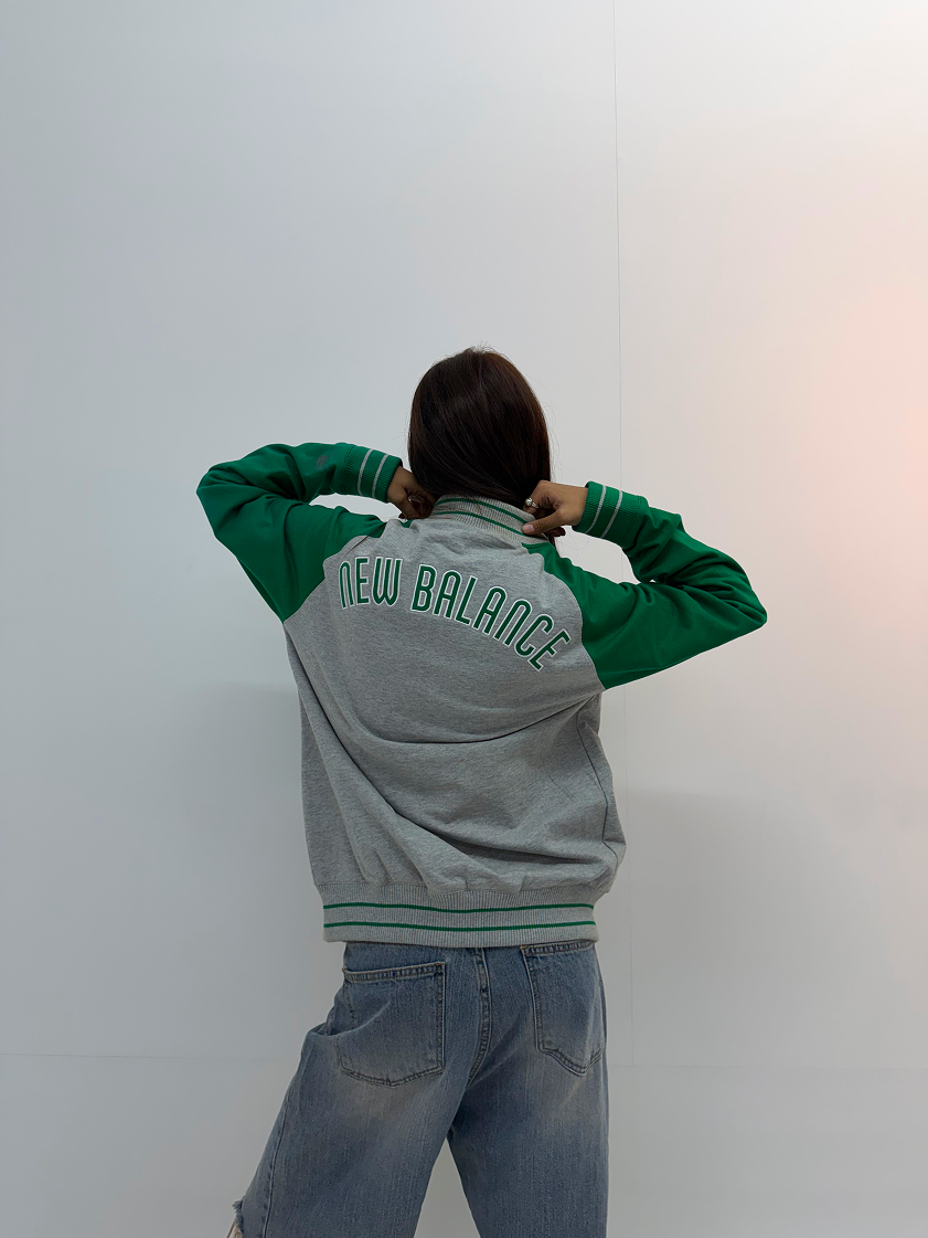 Vintage Green & Grey Varsity Baseball Jacket