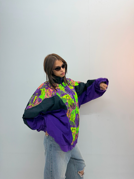 Vintage Purple & Neon Graphic Unisex Windbreaker Jacket