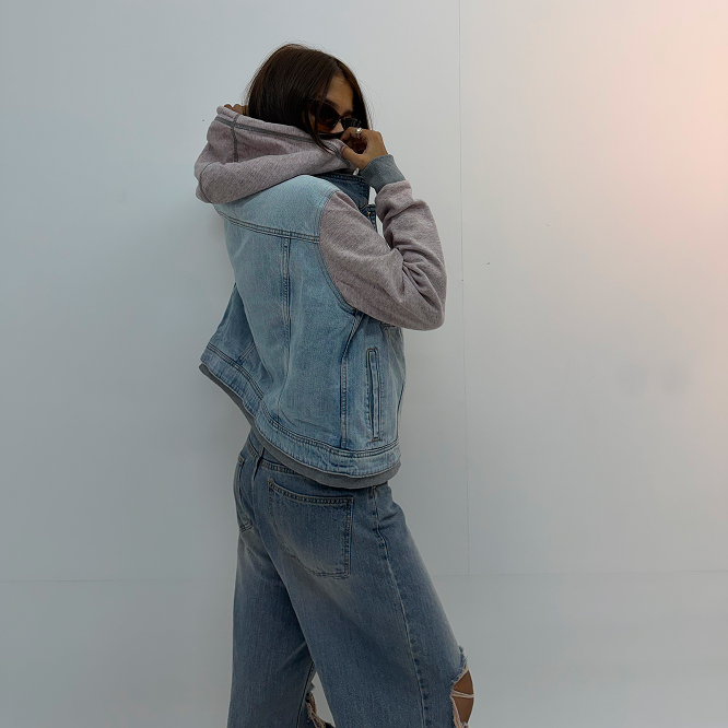 Vintage Oversized Denim Hoodie Jacket