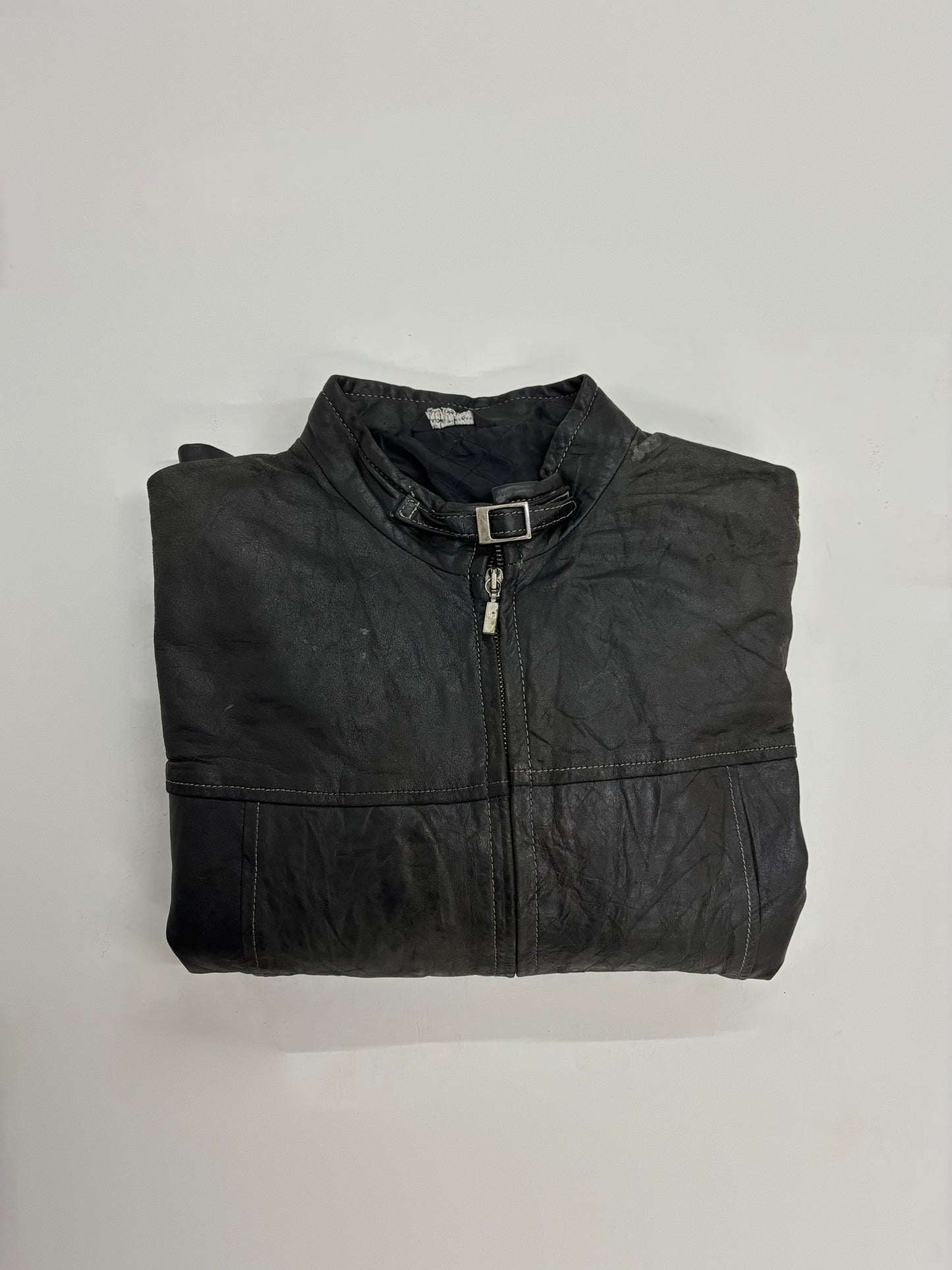 Vintage Unisex Black Leather Racer Jacket