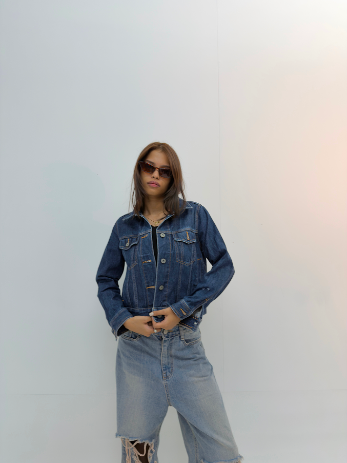 Vintage Cropped Dark Wash Denim Jacket