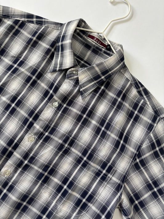 Men's Shirt Short Sleeve Navy Plaid