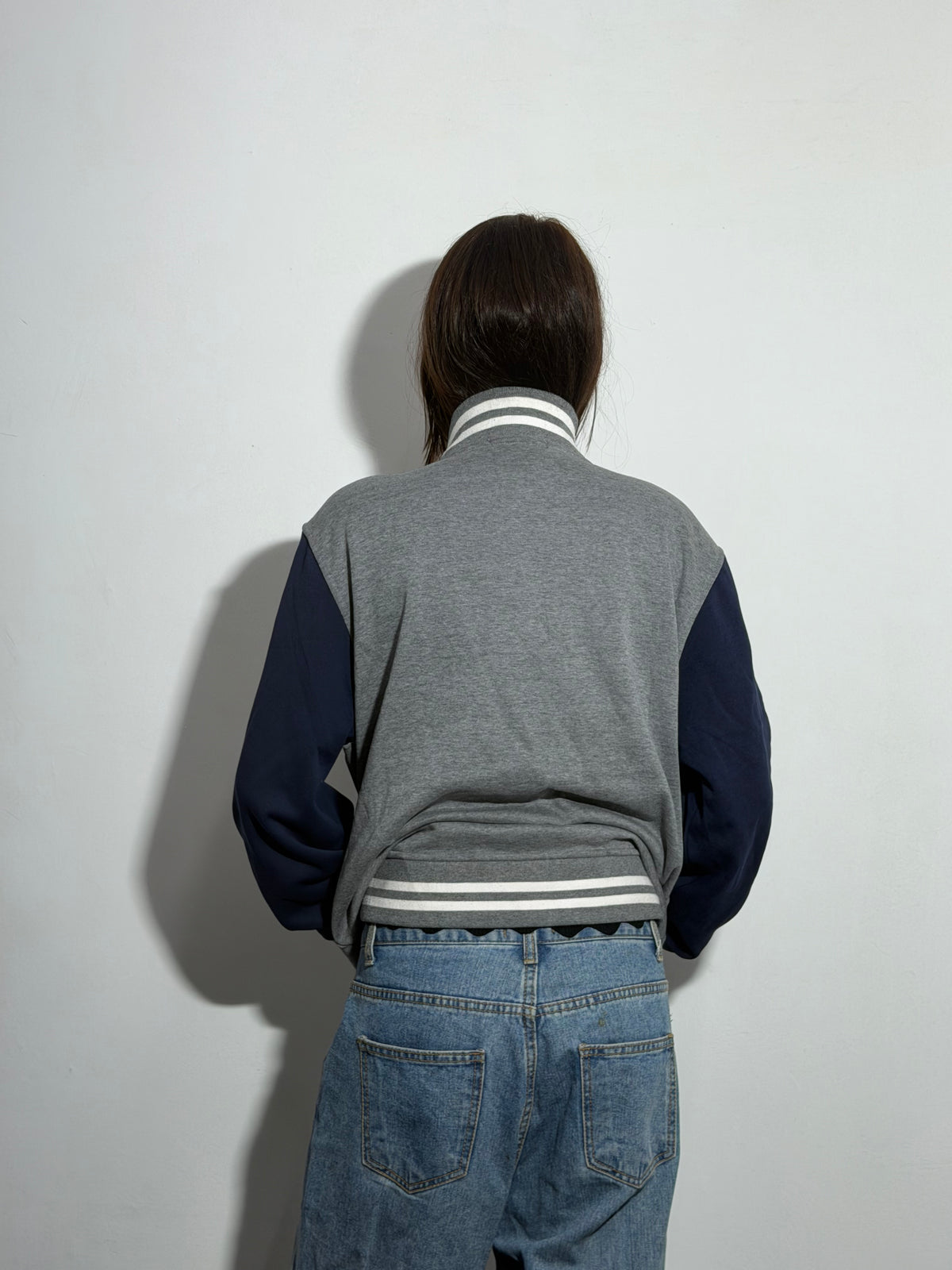 Unisex Heather Gray & Navy Relaxed Fit ‘81’ Varsity Jacket
