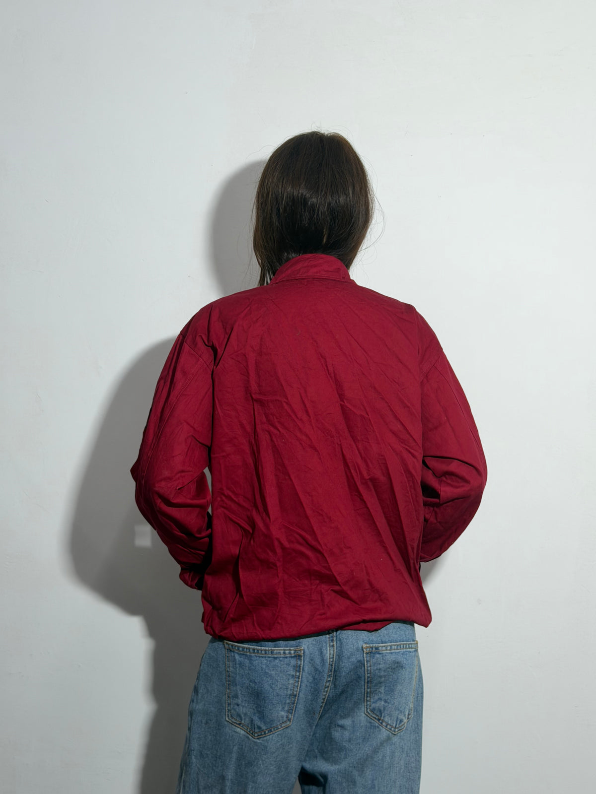 Unisex Burgundy Relaxed Fit Collared Utility Windbreaker Jacket