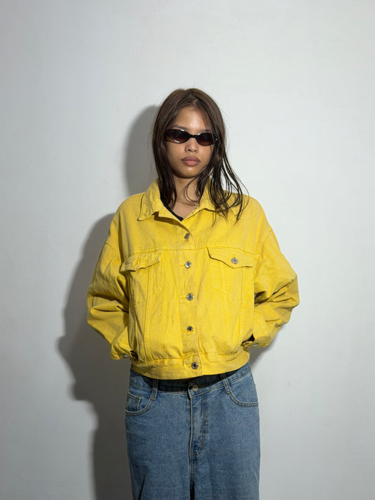 Women’s Sunshine Yellow Relaxed Fit Trucker Denim Jacket
