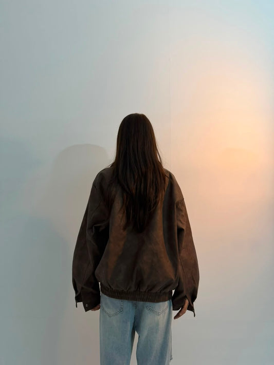 Women’s Vintage Distressed Brown Oversized Moto Leather Jacket