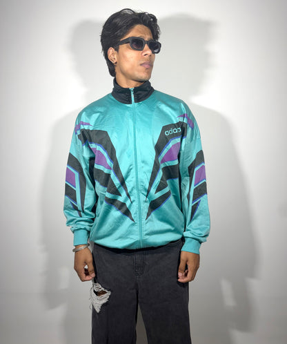 Vintage Teal Geometric Windbreaker Men's Jacket