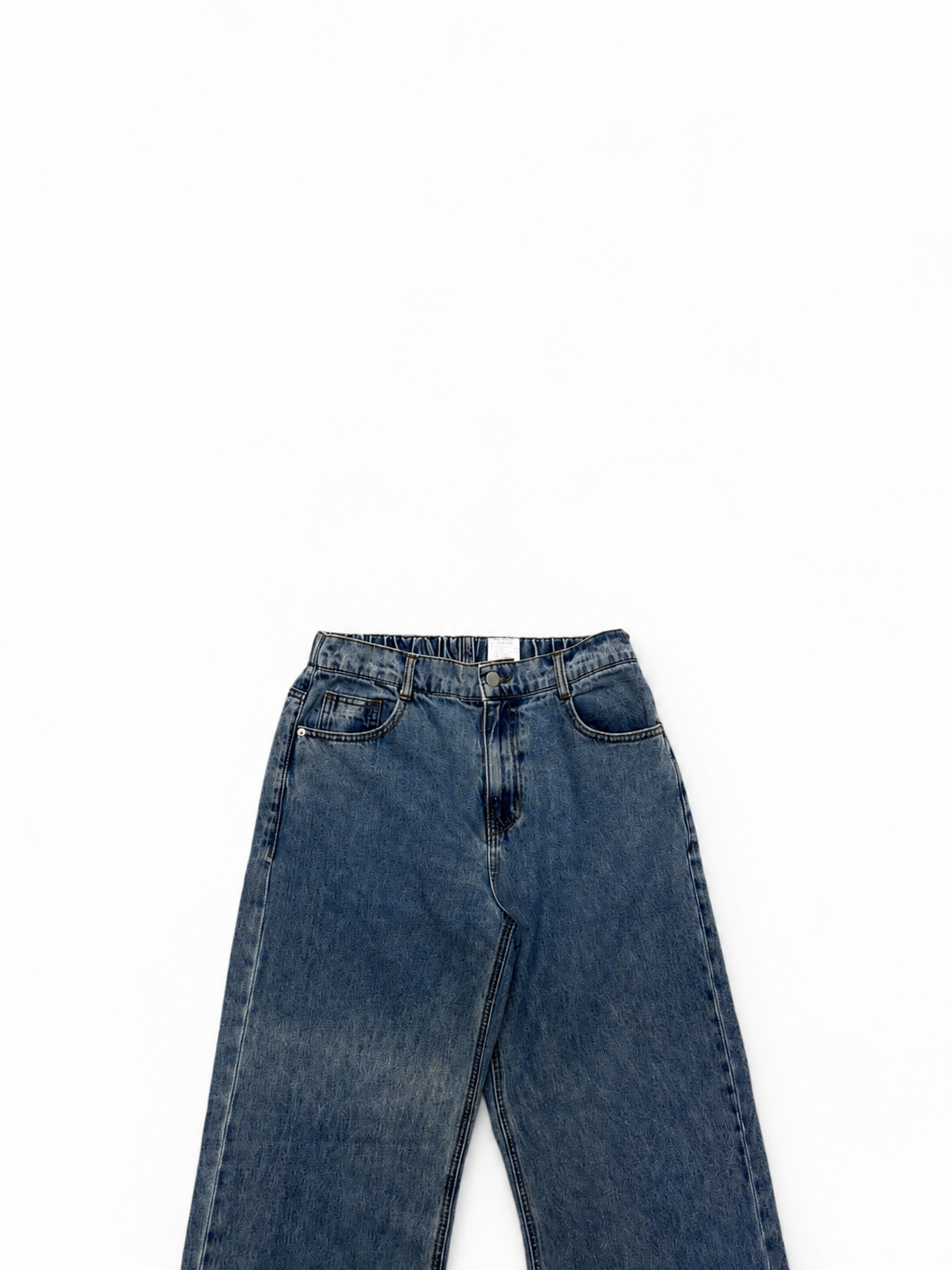 Women's Mid Blue Wide Leg Jeans with Side Slit Hem