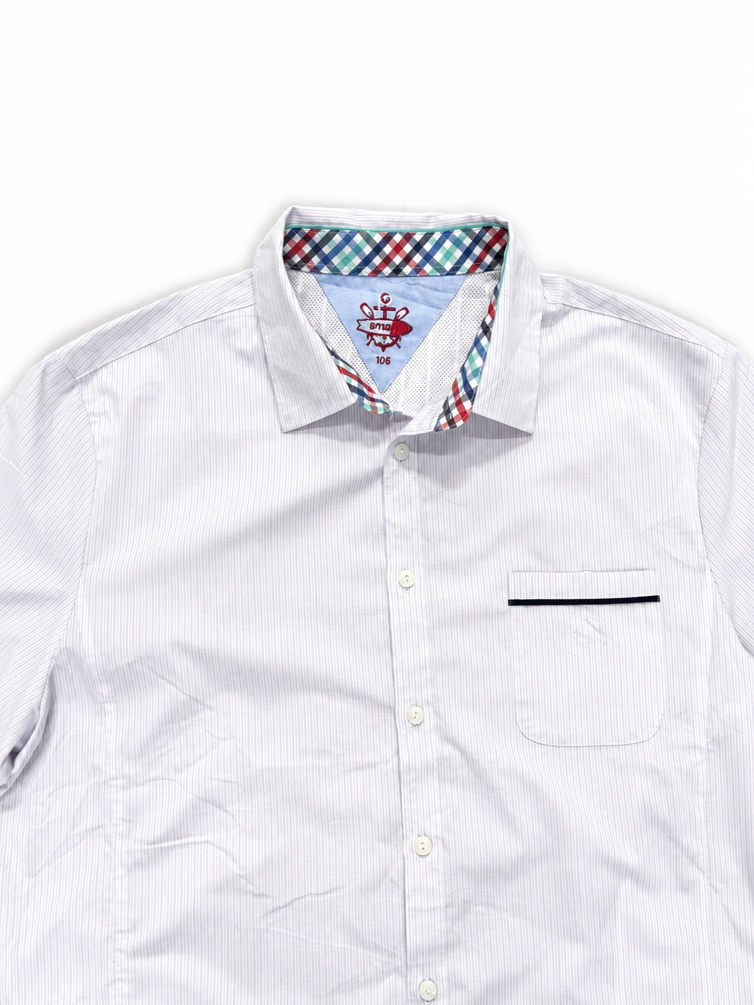 Men's Shirt White Pinstripe Short Sleeve Casual
