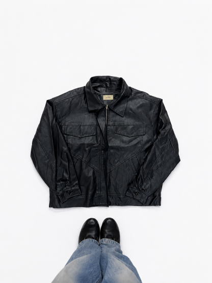 Unisex 90s Black Leather Utility Jacket
