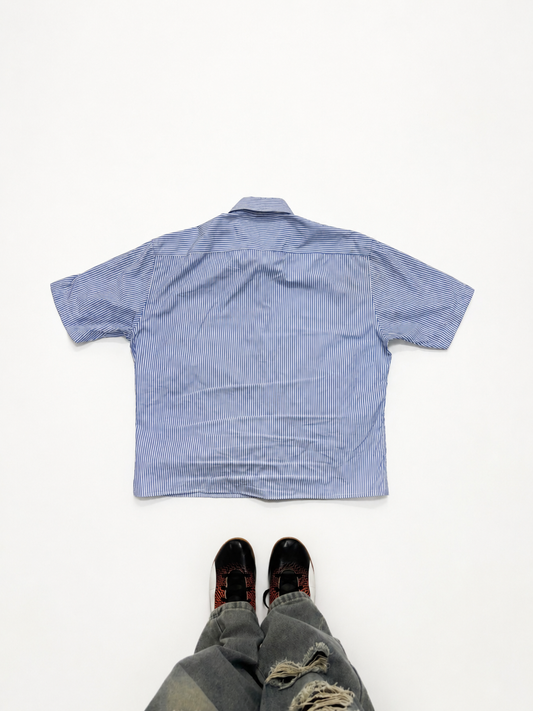 Men's Shirt Short Sleeve Vintage Blue & White Pinstripe