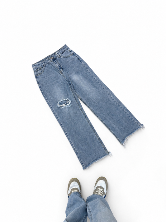 Women's Jeans Wide Leg Distressed Light Wash
