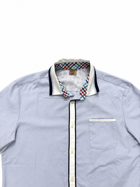 Men's Shirt Light Blue Contrast Trim Short Sleeve