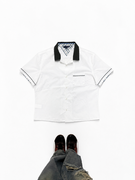 Men's Shirt Classic White Short Sleeve Contrast Black Collar