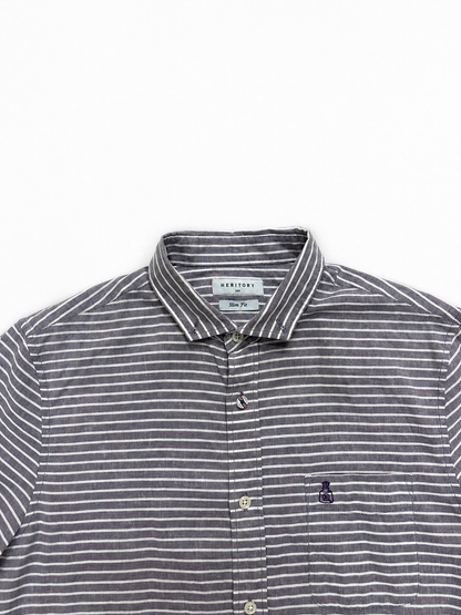 Grey & White Striped Short Sleeve Shirt
