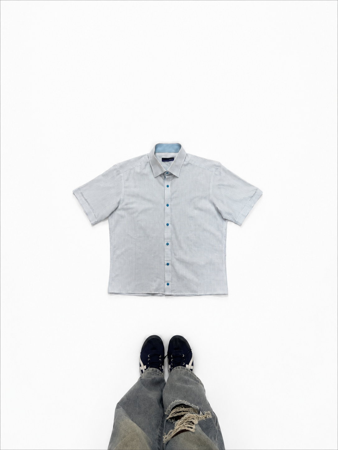 Men's Micro Check Short Sleeve Formal Shirt – White & Sky Blue