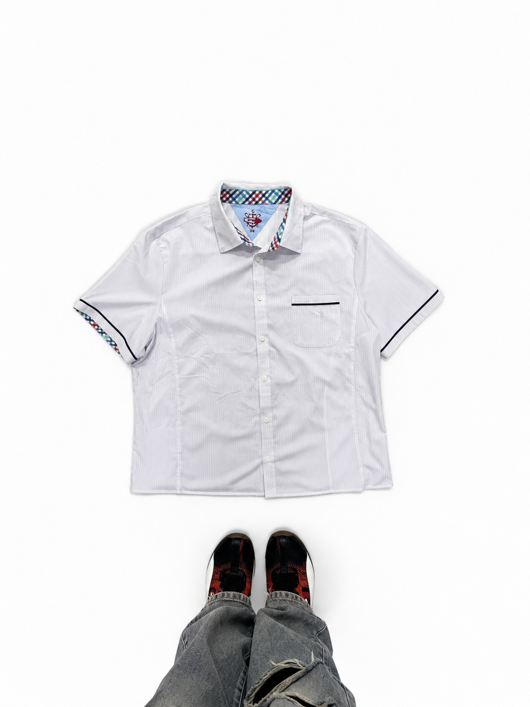Men's Shirt White Pinstripe Short Sleeve Casual