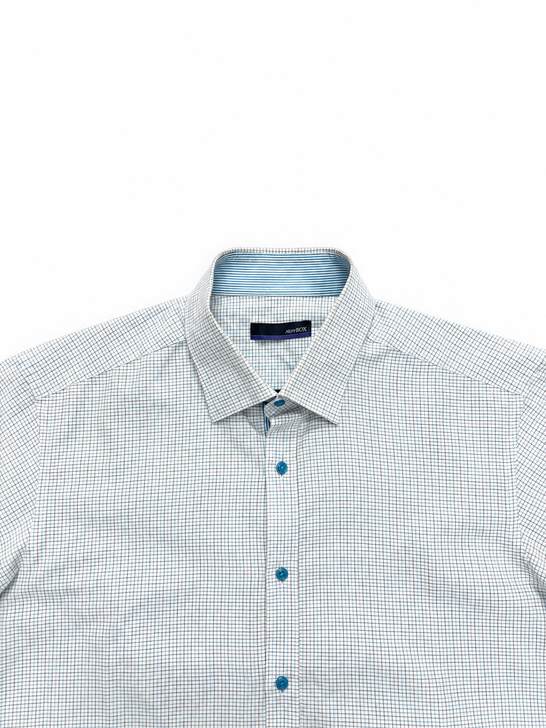 Men's Micro Check Short Sleeve Formal Shirt – White & Sky Blue