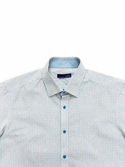 Men's Micro Check Short Sleeve Formal Shirt – White & Sky Blue