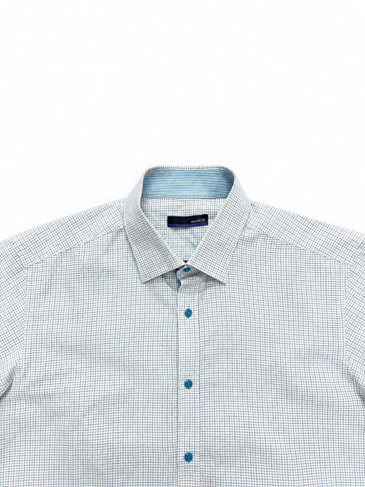 Men's Shirt Button-Down Short Sleeve Vintage Blue Chest Pocket