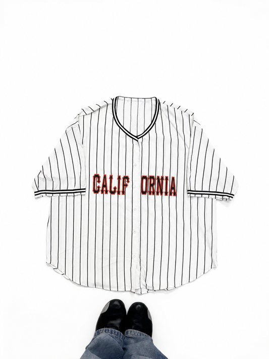 Men's Shirt Baseball Jersey California Pinstripe White & Black