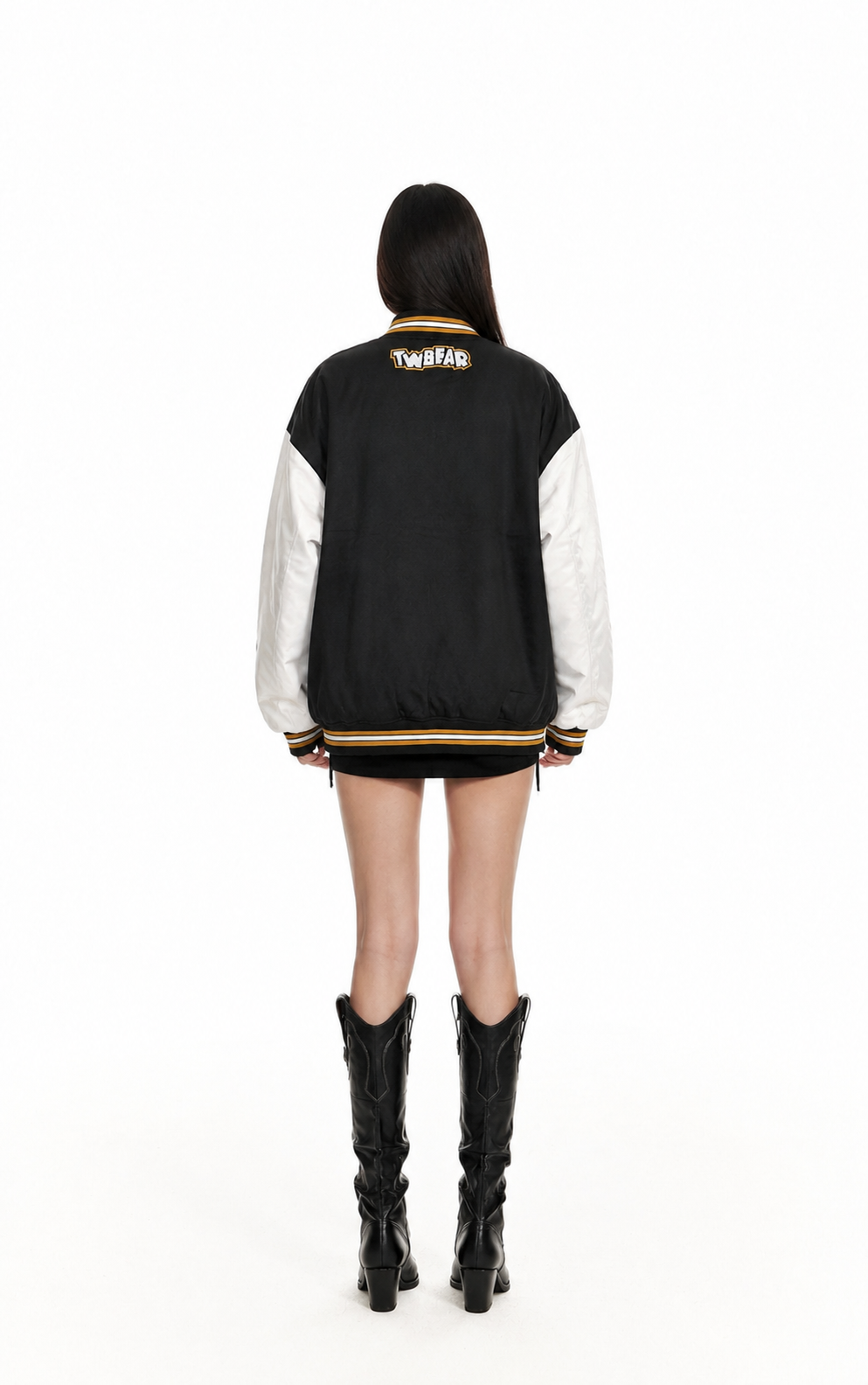 Black & White Patchwork Varsity Bomber Jacket