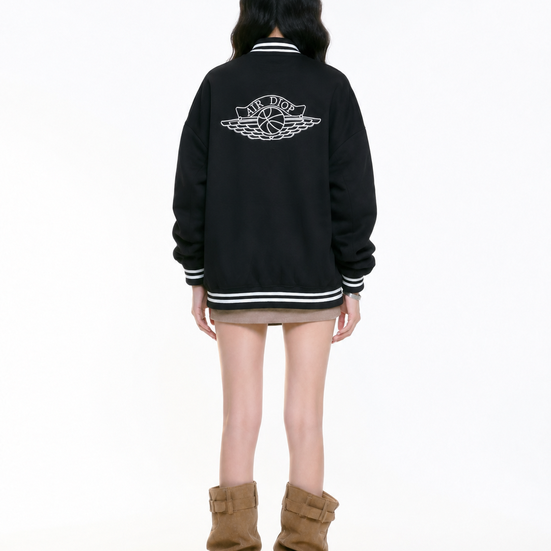 Black Minimal Varsity Bomber Jacket