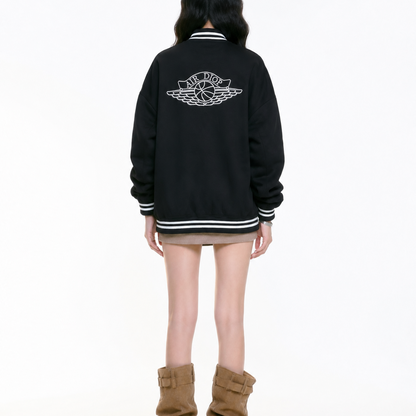 Black Minimal Varsity Bomber Jacket