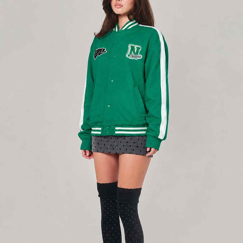 Green & White Stripe Varsity Bomber Jacket