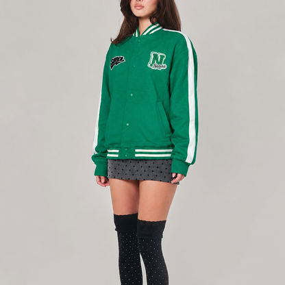 Green & White Stripe Varsity Bomber Jacket