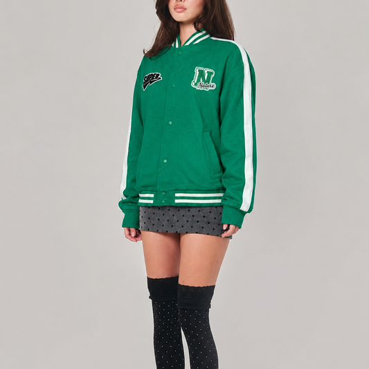 Green & White Stripe Varsity Bomber Jacket