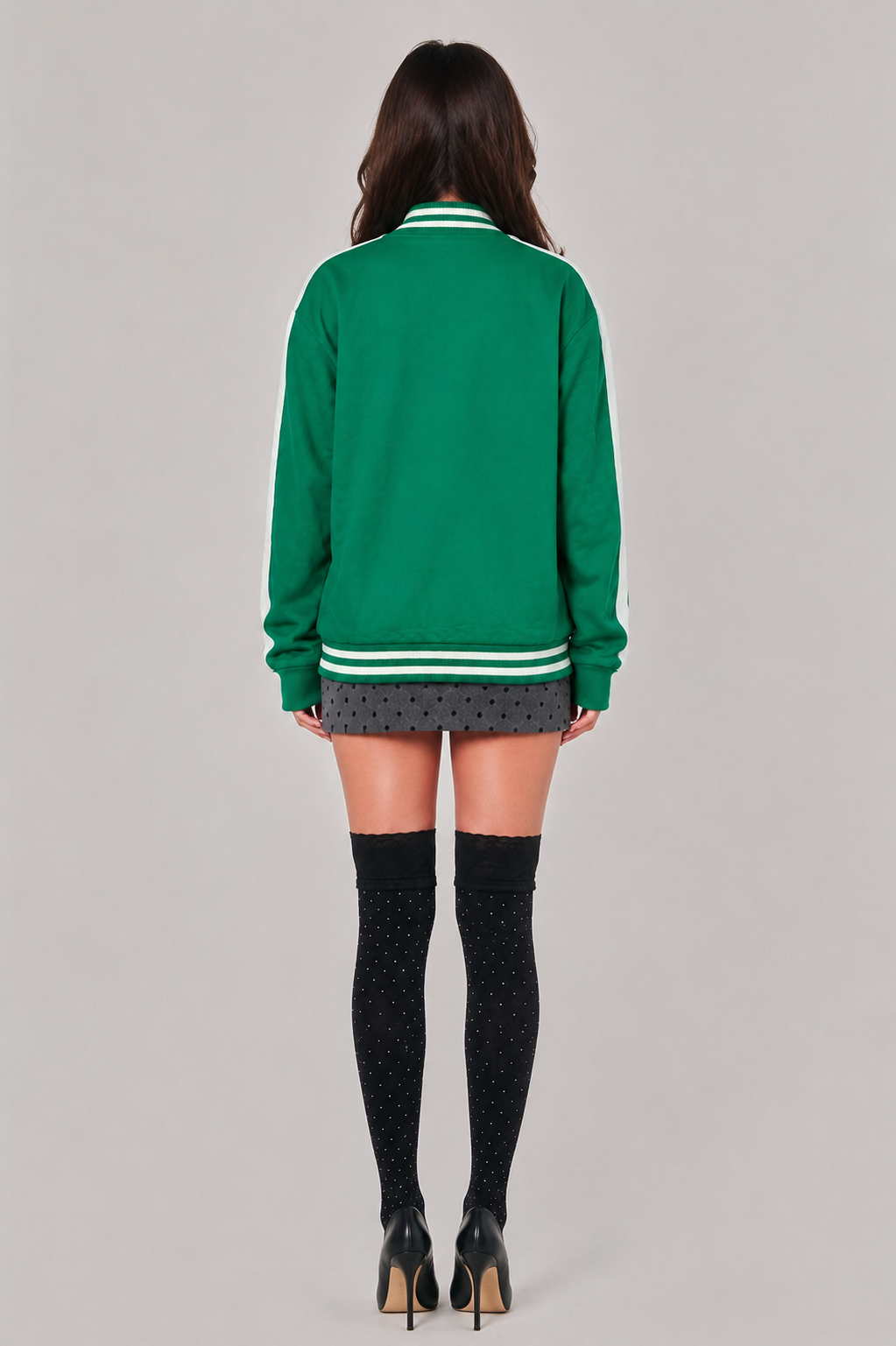 Green & White Stripe Varsity Bomber Jacket
